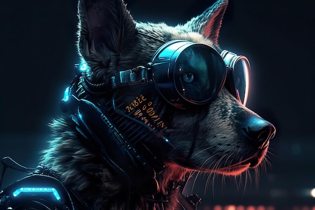 Ritratto cyberpunk di un cane