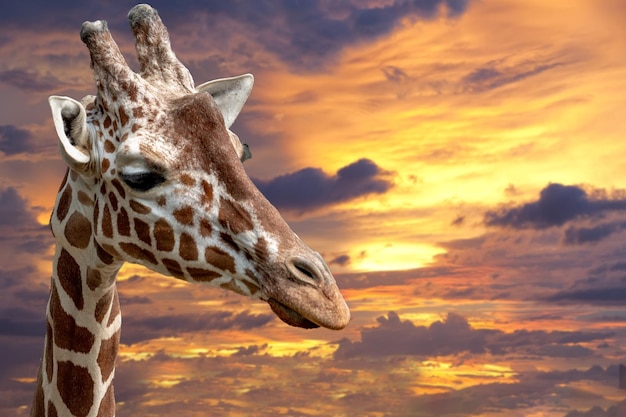 Ritratto da vicino della giraffa della Tanzania al tramonto