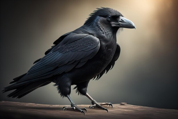 Ritratto da vicino di un corvo nero Corvus corax ai generative