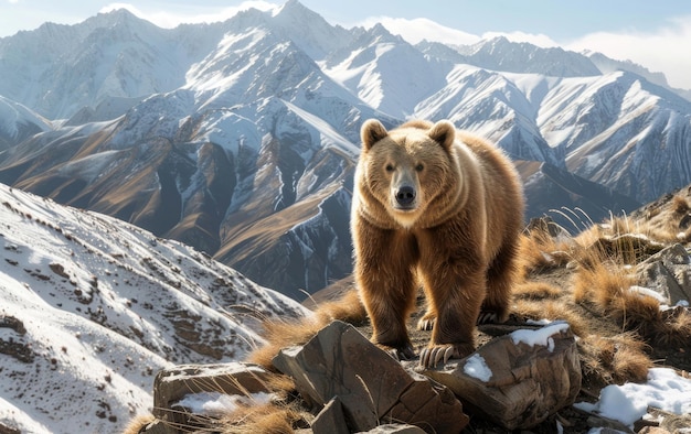 Ritratto da vicino di un orso Tian Shan con gli artigli bianchi nel suo habitat naturale