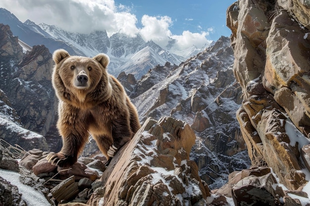 Ritratto da vicino di un orso Tian Shan con gli artigli bianchi nel suo habitat naturale