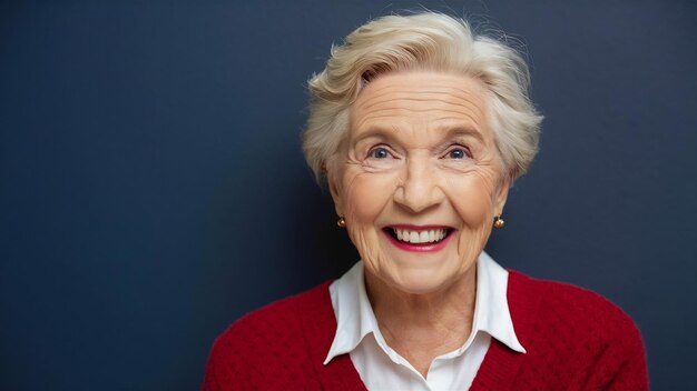 Ritratto da vicino di una nonna felice, rugosa e alla moda