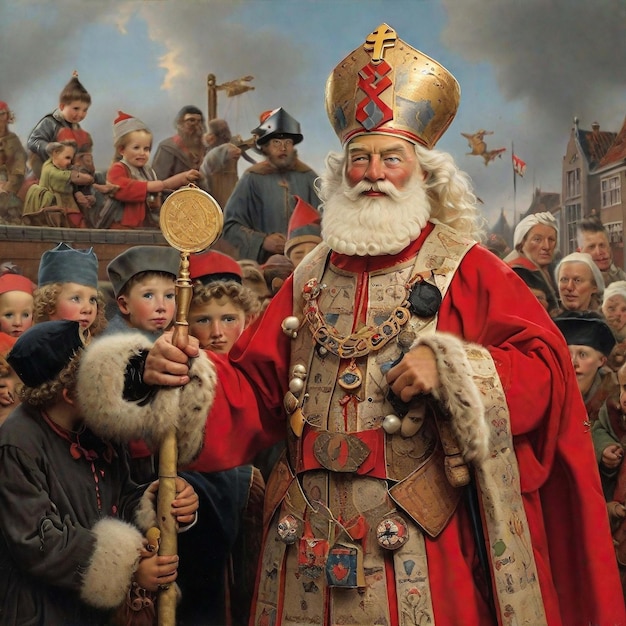 Ritratto del Babbo Natale olandese chiamato 'Sinterklaas' mentre arriva in città