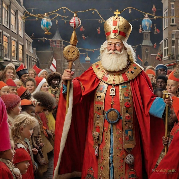 Ritratto del Babbo Natale olandese chiamato 'Sinterklaas' mentre arriva in città