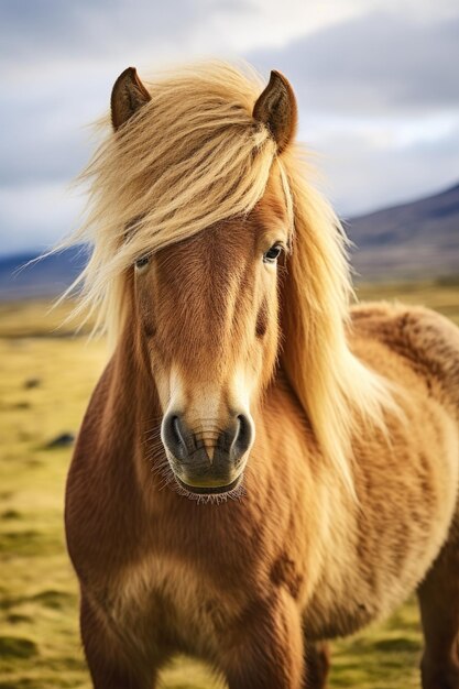 ritratto del cavallo islandese nel paesaggio islandese Ai generativa