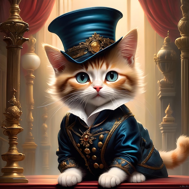Ritratto del gatto con gli stivali in abiti alla moda come attore Il gatto con gli stivali è un popolare personaggio dei racconti popolari