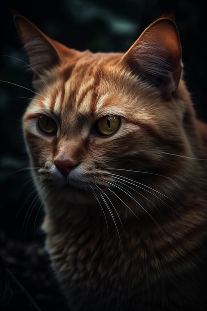 Ritratto del gatto rosso del Borneo Fotografia di illuminazione drammatica e cinematografica AI generativa