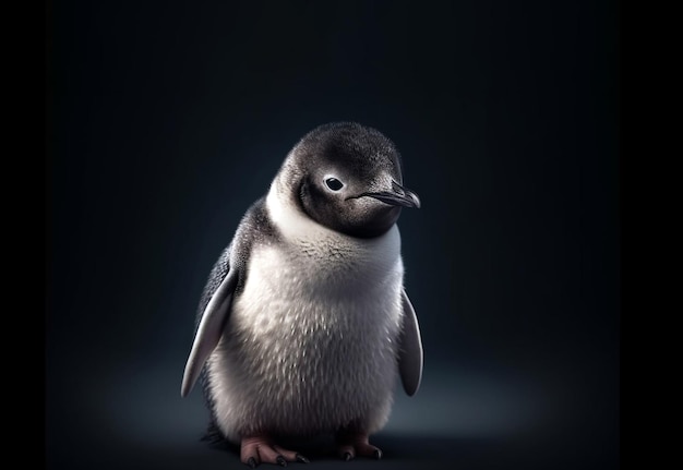 Ritratto del pinguino del pinguino imperatore su uno sfondo di colore blu