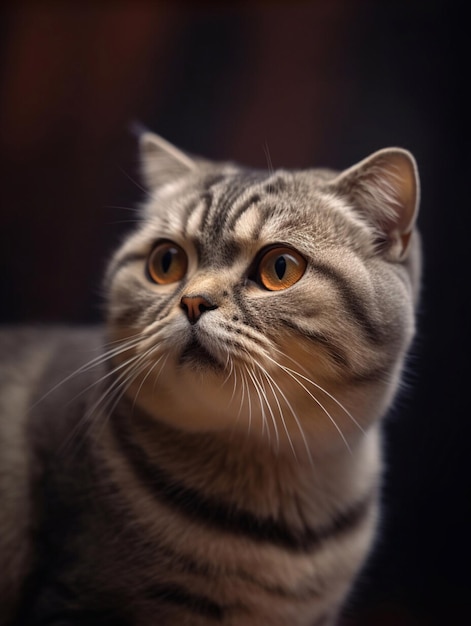 Ritratto del primo piano del gatto Scottish Fold su sfondo nero