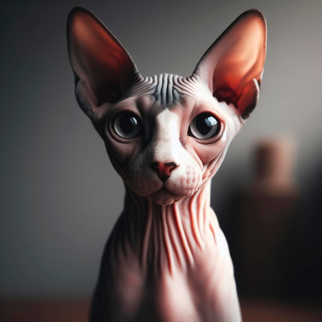 Ritratto del primo piano del gatto Sphynx che guarda l'ai della macchina fotografica generativa