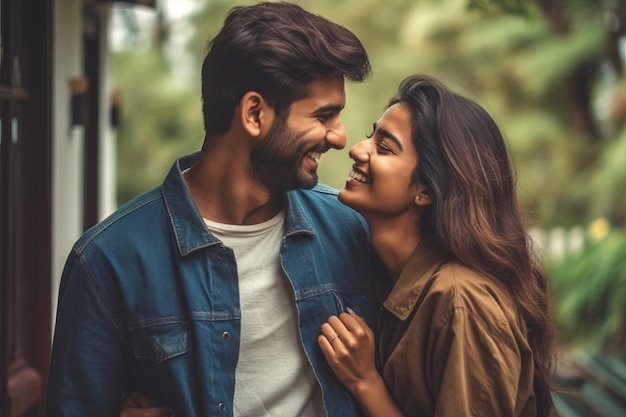 Ritratto del primo piano dell'uomo e della donna mentre sorridendo