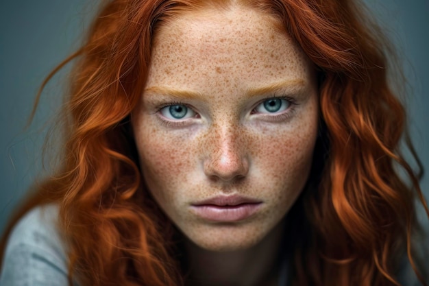 Ritratto del primo piano della ragazza dai capelli rossi con le lentiggini