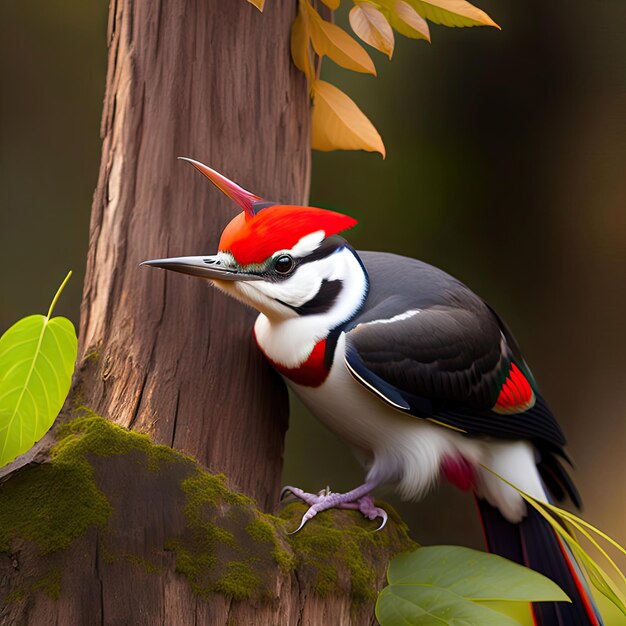 Ritratto del primo piano di bello picchio pileated sull'albero