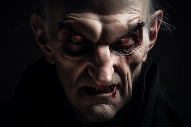 Ritratto del vecchio vampiro Conte Dracula nel sangue Illustrazione dell'intelligenza artificiale generativa