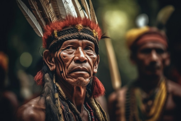 Ritratto dell'uomo della tribù indigena Nativi americani IA generativa