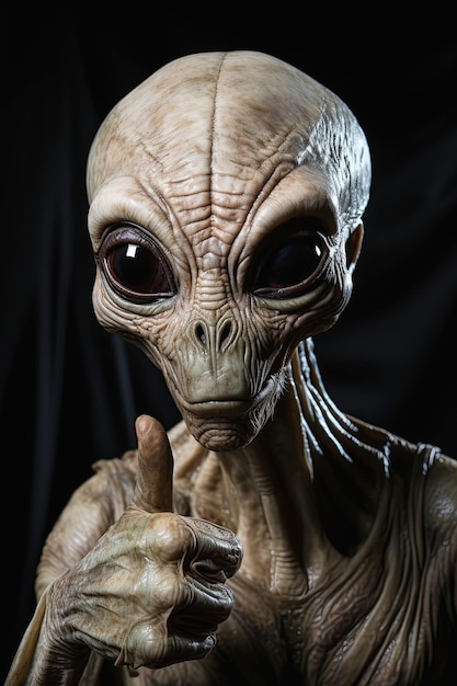 ritratto di alieni che puntano le dita con il pollice in alto su uno sfondo isolato