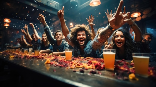 Ritratto di amici alla festa di Capodanno felici sorridenti foto ad alta risoluzione