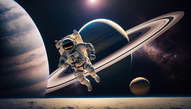 Ritratto di astronauta che galleggia nello spazio IA generativa