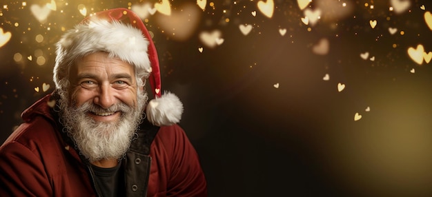 Ritratto di Babbo Natale cuore sorridente felice bokeh luce inverno stagione delle vacanze Natale