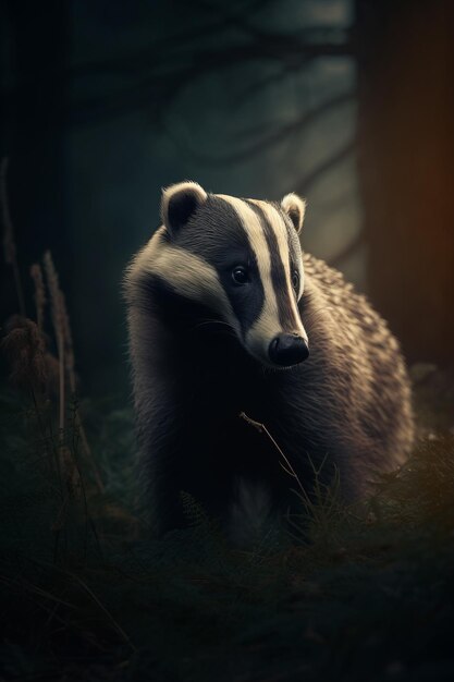 Ritratto di Badger Fotografia di illuminazione drammatica e cinematografica AI generativa