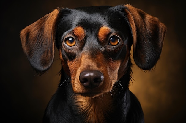 Ritratto di bel cane bassotto su sfondo scuro