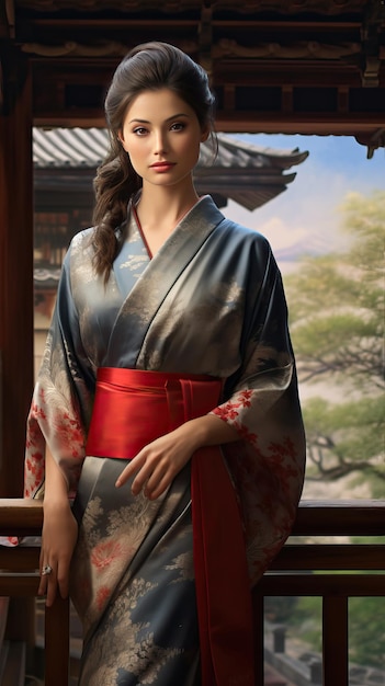 Ritratto di bella geisha giapponese Generative AI