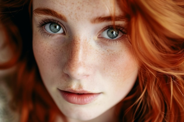 Ritratto di bella ragazza dai capelli rossi da vicino
