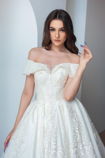 Ritratto di bella sposa Abito da sposa Decorazione di nozze