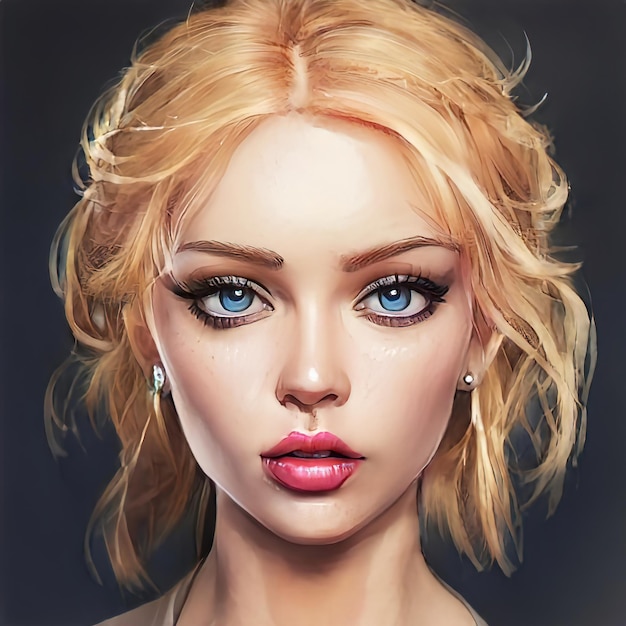 Ritratto di bellezza dei capelli biondi della donna Bella bionda capelli tinti di una ragazza Closeup del viso bellissimo trucco Illustrazione