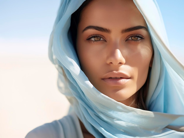 Ritratto di bellezza femminile del Medio Oriente con una pelle del viso perfettamente sana e luminosa