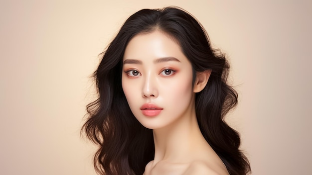 Ritratto di bellezza ragazza asiatica o coreana con pelle perfetta Cura della pelle o modello cosmetico generato dall'AI