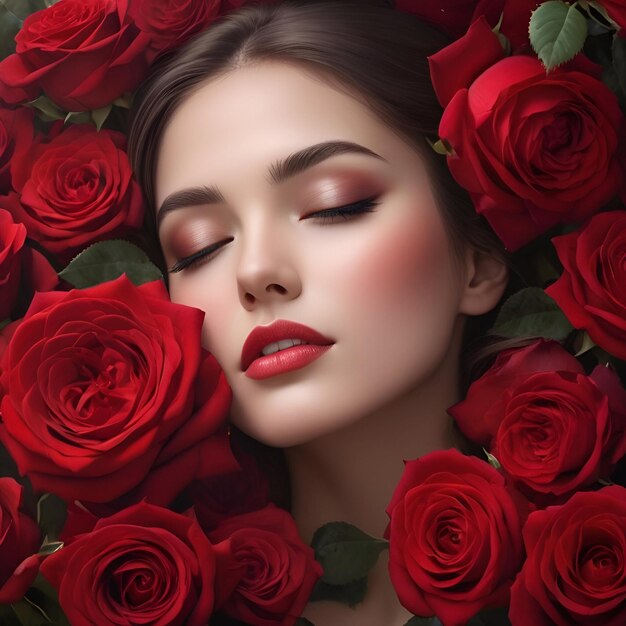 ritratto di bellezze naturali donne circondate da rose rosse