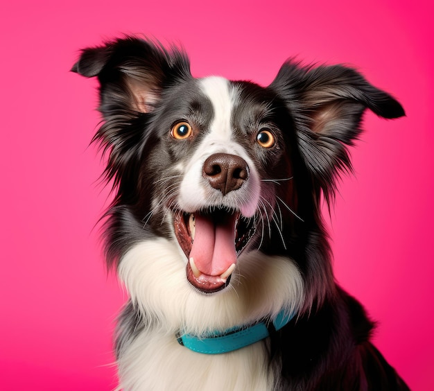 Ritratto di bellissimo cane border collie carino primo piano estremo AI generativa