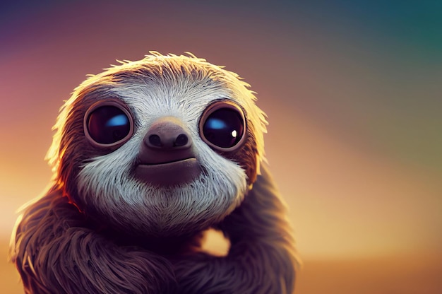 Ritratto di bradipo simpatico cartone animato con grandi occhi