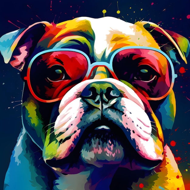 Ritratto di bulldog in stile pop art in occhiali da sole