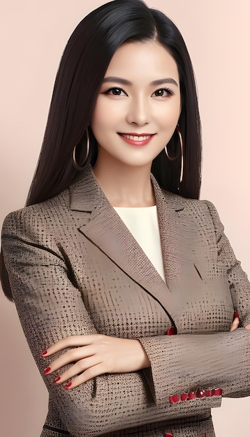 Ritratto di business manager fiducioso bella donna sorridente che indossa abito elegante isolato