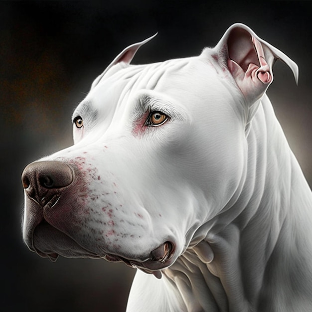 Ritratto di cane American White Staffordshire Terrier scattato in studio