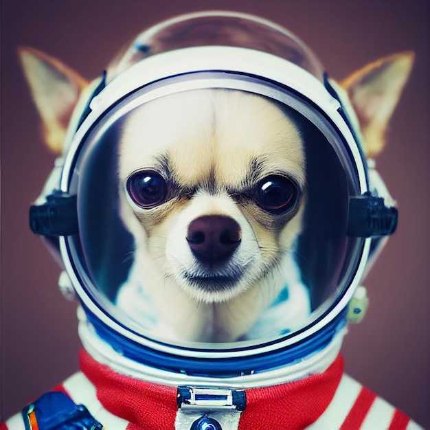 Ritratto di cane astronauta con illustrazione di rendering 3d uniforme della tuta spaziale