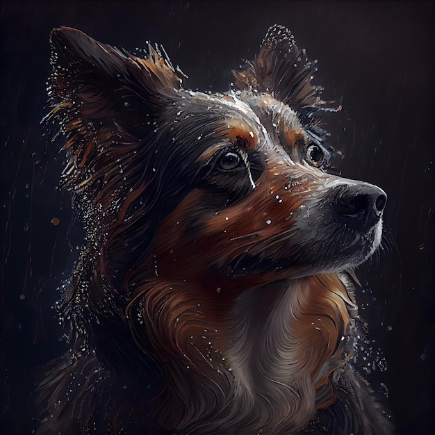 Ritratto di cane con gocce d'acqua Pittura digitale