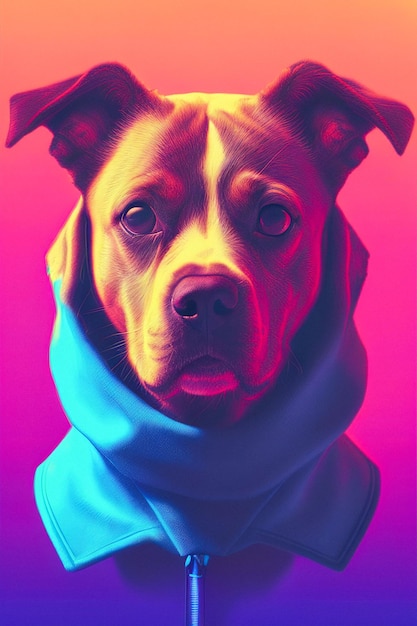 Ritratto di cane in stile synthwave