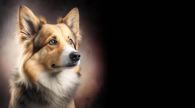 Ritratto di cane in studio con sfondo nero generato dall'intelligenza artificiale