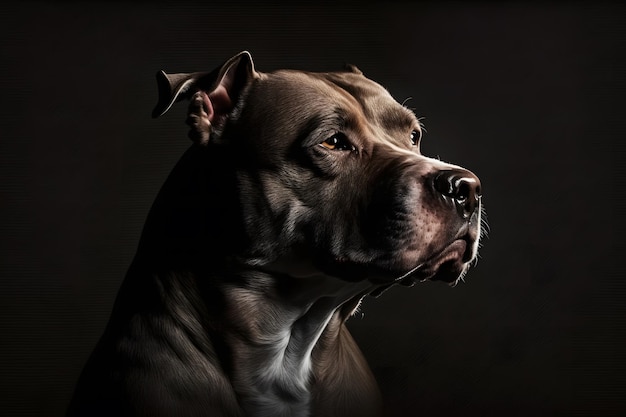 Ritratto di cane Pitbull su sfondo nero Rete neurale AI generata