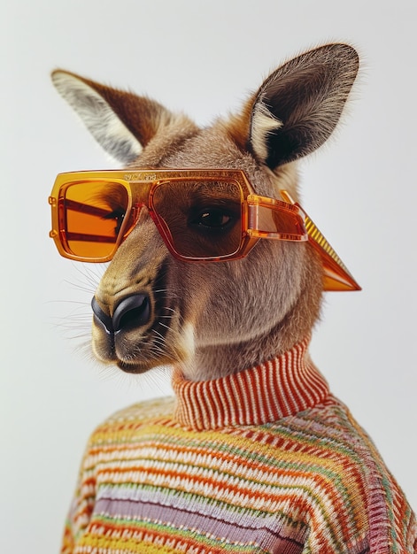 ritratto di canguro che indossa occhiali da sole e abiti cosplay umani