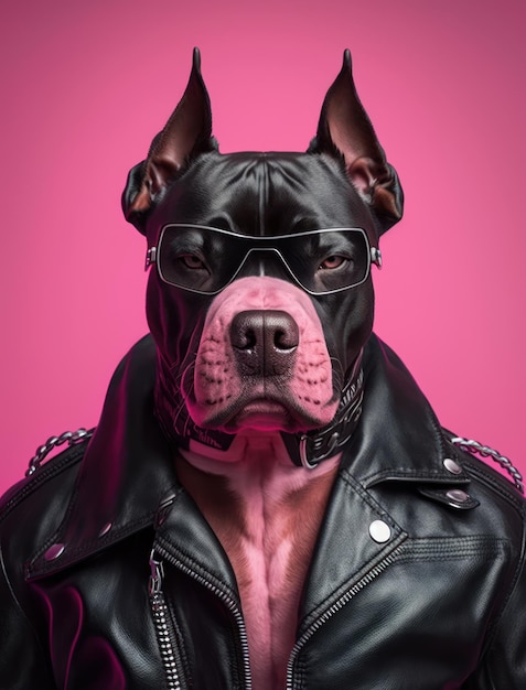 Ritratto di cani cattivi che indossano giacca su sfondo rosa Creato AI generativa