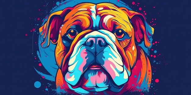 Ritratto di carino bulldog inglese vettore piatto colore brillante