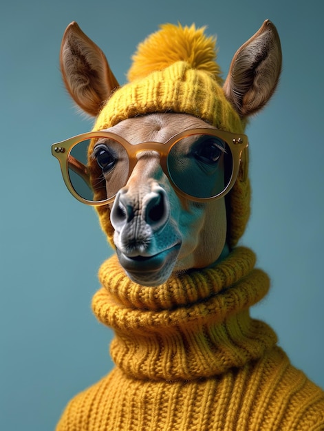 ritratto di cavallo che indossa occhiali da sole e vestiti cosplay umano