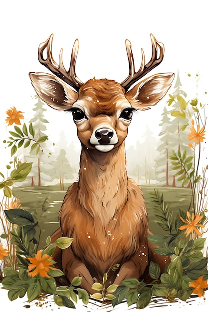 Ritratto di cervo con gli occhiali in posa seduta fresca leggendo poster vintage 2D Design piatto art