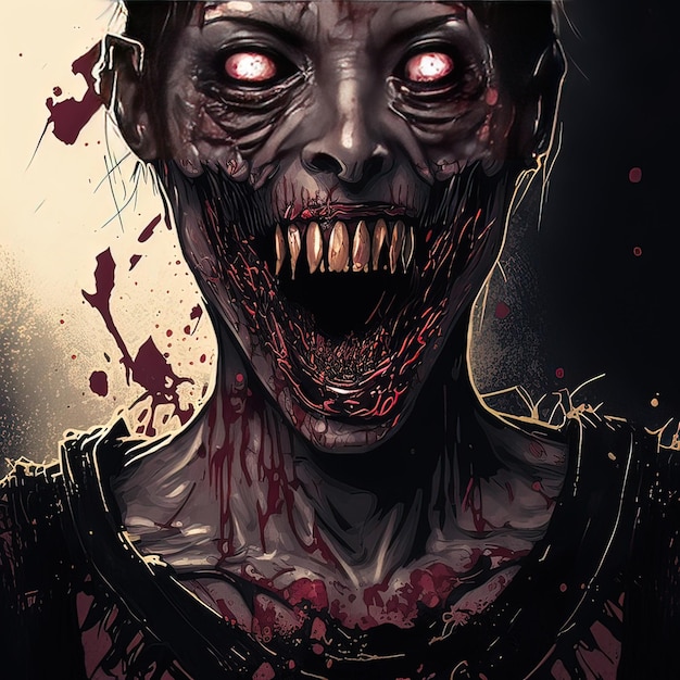 Ritratto di concetto di fantasia di una pittura dell'illustrazione di stile di arte digitale dello zombie a trentadue denti