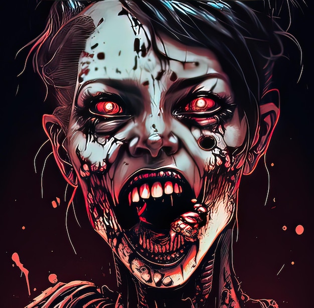 Ritratto di concetto di fantasia di una pittura dell'illustrazione di stile di arte digitale dello zombie a trentadue denti