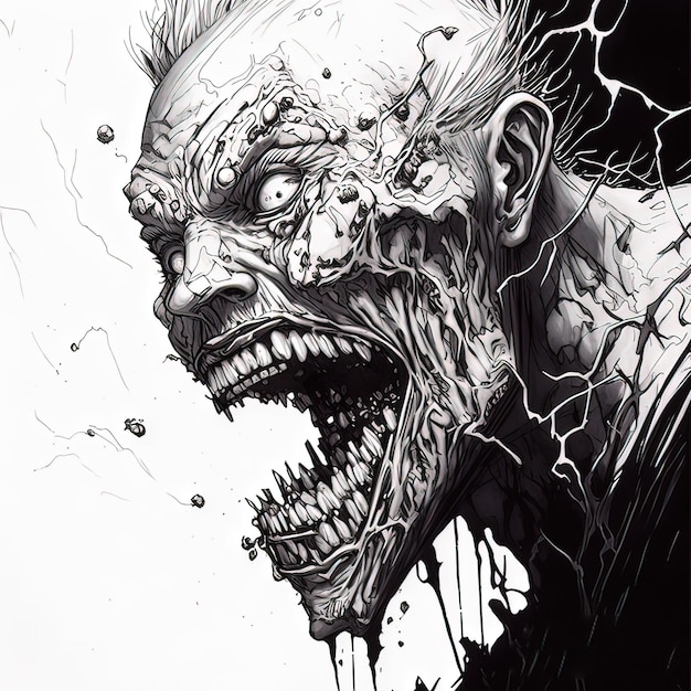 Ritratto di concetto di fantasia di una pittura dell'illustrazione di stile di arte digitale dello zombie a trentadue denti